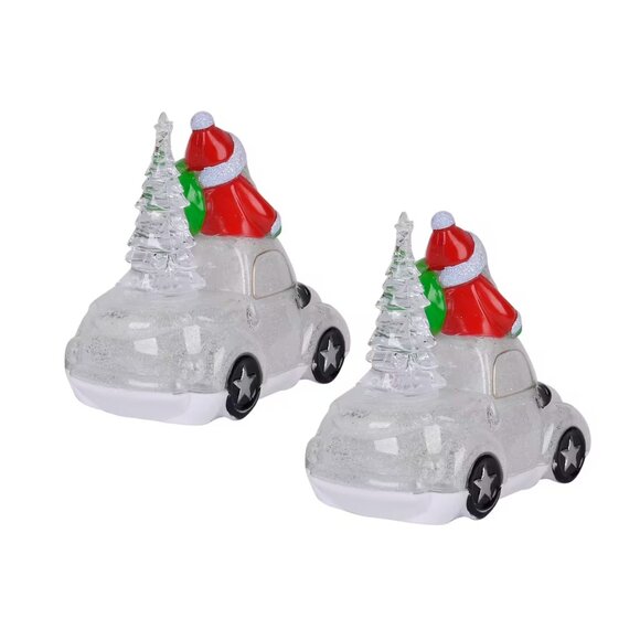 NEW Set of 2 White Light Up Christmas Snowman and Bear Cars - Picture 3 of 4
